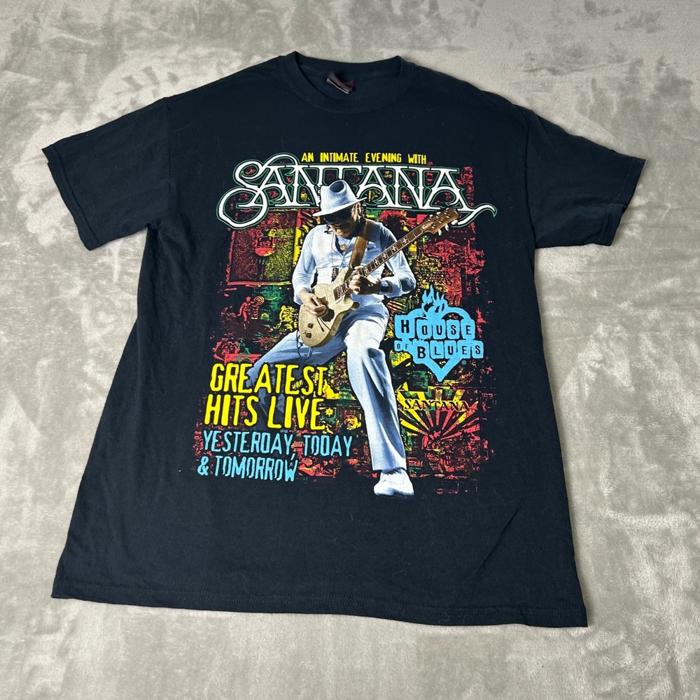 Santana House of Blues Greatest Hits Live Mens Black Graphic T-Shirt Size M
